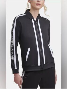 NWT Karl Lagerfeld Paris Logo Block Letter Track Jacket Large Black  Bomber
